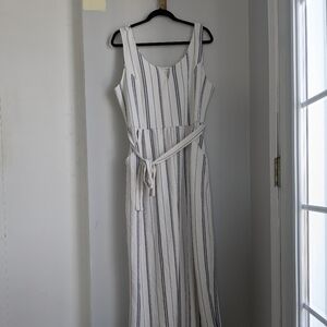 Maxi Length White Stripe Summer Dress With Tie
